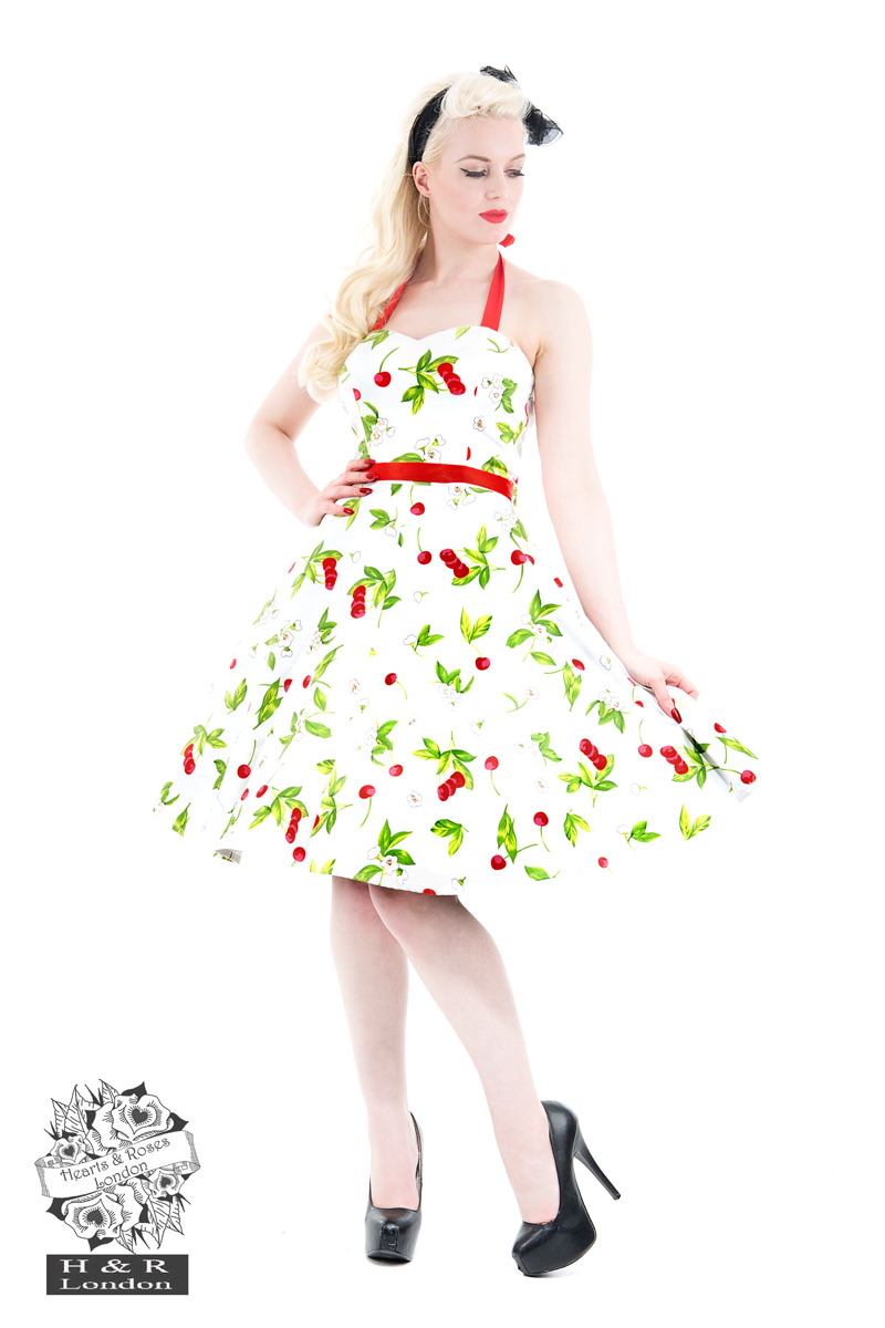 White Dolores Cherry Swing Dress